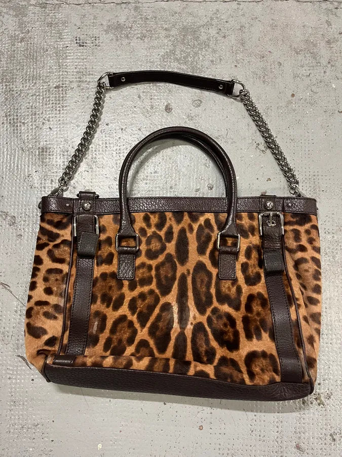 2000s Dolce & Gabbana Leopard Pony Hair Leather Handle Bag UQniBhm 5