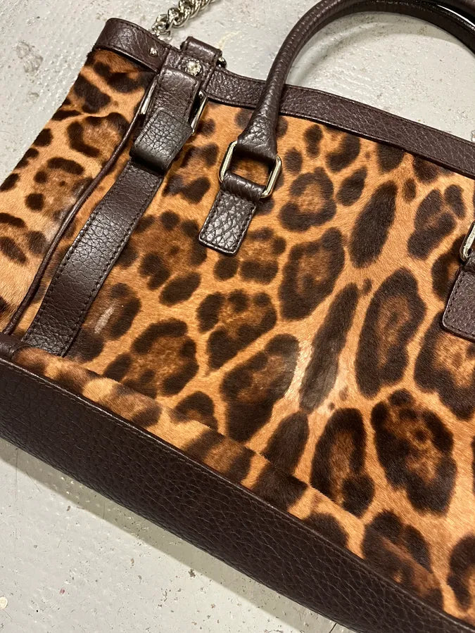 2000s Dolce & Gabbana Leopard Pony Hair Leather Handle Bag UQniBhm 6