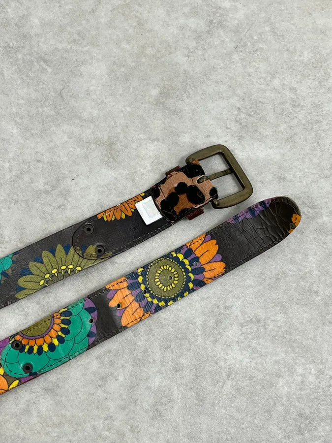 2000s Dolce & Gabbana Leopard Print Pony Hair Brown Leather Belt NxguNFd 4