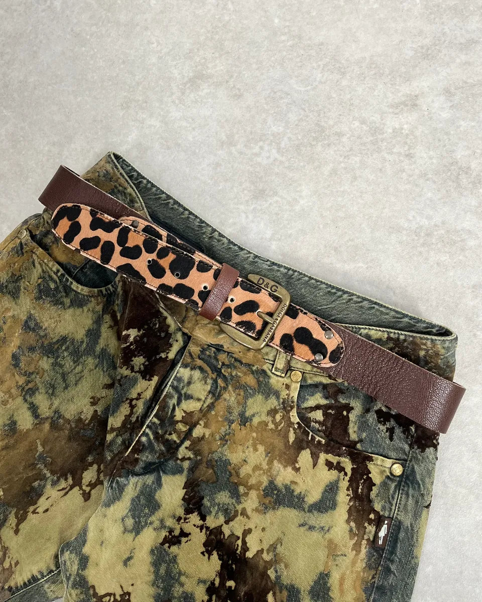 2000s Dolce & Gabbana Leopard Print Pony Hair Brown Leather Belt NxguNFd 0
