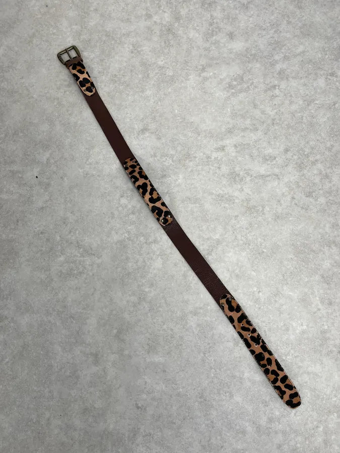 2000s Dolce & Gabbana Leopard Print Pony Hair Brown Leather Belt NxguNFd 5