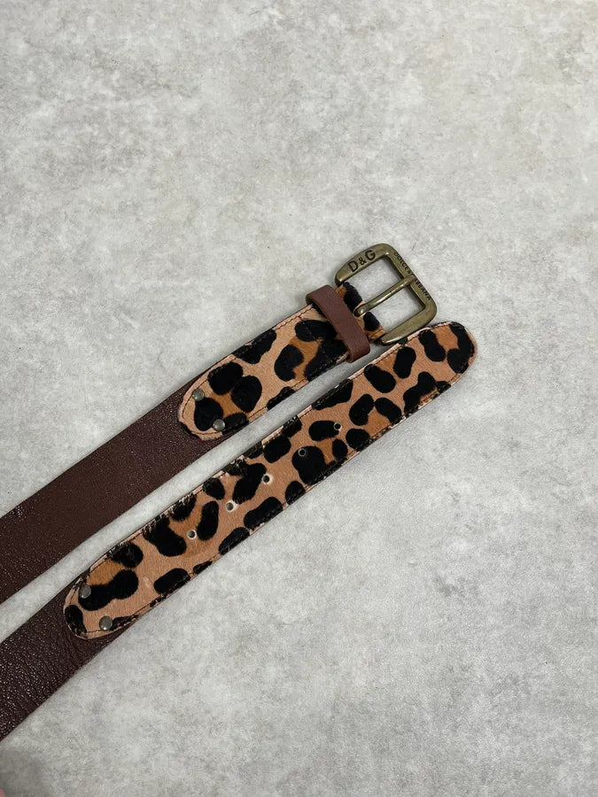 2000s Dolce & Gabbana Leopard Print Pony Hair Brown Leather Belt NxguNFd 2