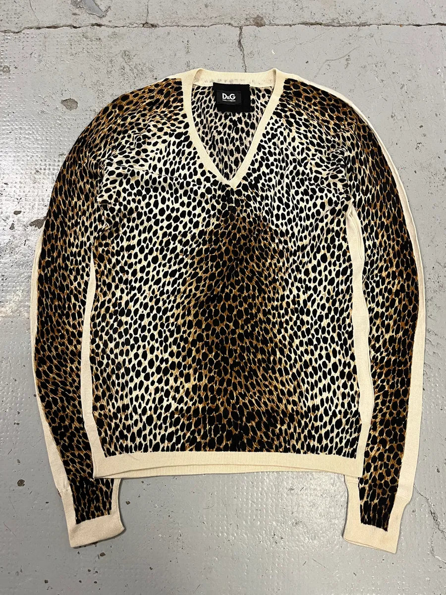 2000s Dolce & Gabbana Leopard Silk Beige Sweater dbaorzi 0