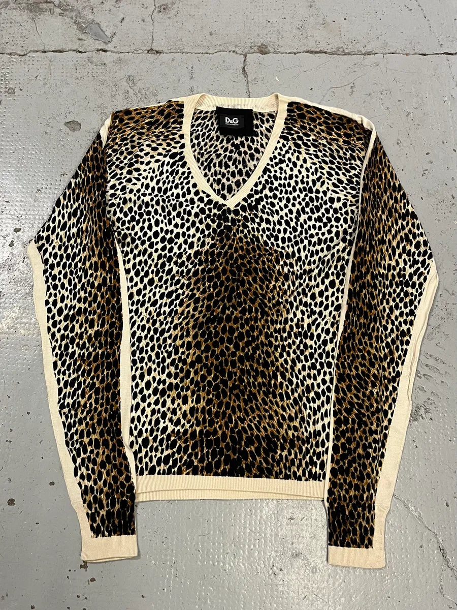 2000s Dolce & Gabbana Leopard Silk Beige Sweater dbaorzi 3