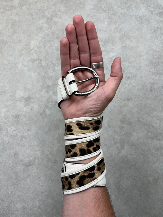 2000s Dolce & Gabbana Leopard White Leather Belt qfSVhKP 0