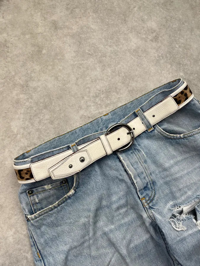 2000s Dolce & Gabbana Leopard White Leather Belt qfSVhKP 1