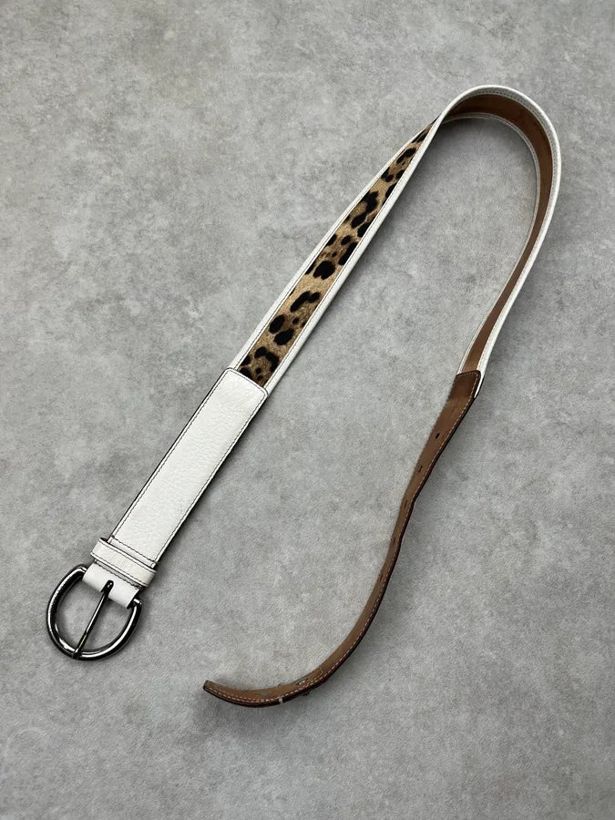 2000s Dolce & Gabbana Leopard White Leather Belt qfSVhKP 3