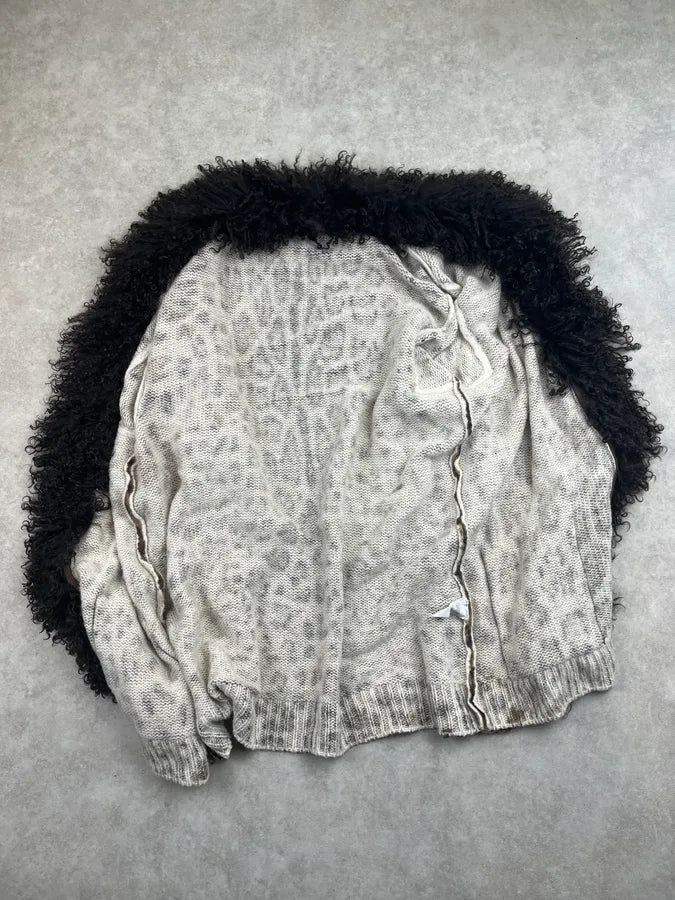 2000s Dolce & Gabbana Leopard Wool Faux Fur Collar Long Cardigan PgSQQOl 7