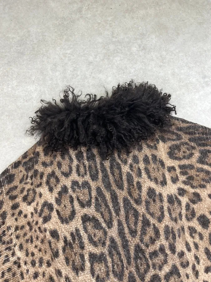 2000s Dolce & Gabbana Leopard Wool Faux Fur Collar Long Cardigan PgSQQOl 5