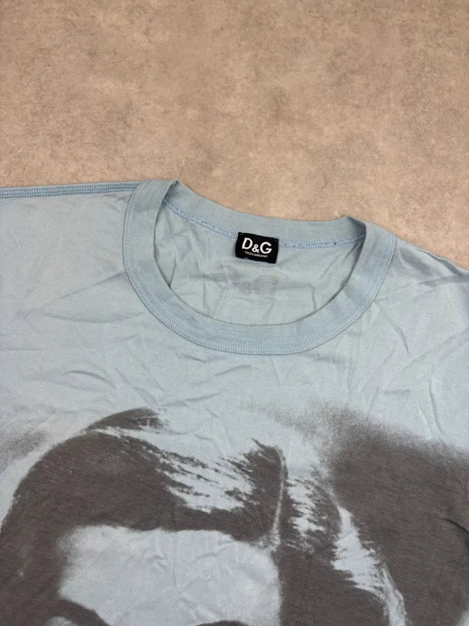 2000s Dolce & Gabbana Light Blue Cotton Bella Darvi Portrait T-Shirt jSmjQpZ 3