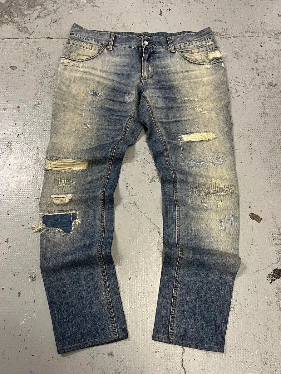 2000s Dolce & Gabbana Light Blue Denim Distressed Jeans gCwvIIV 1