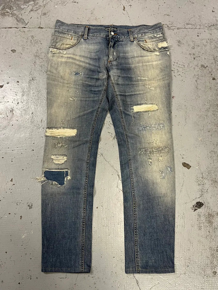 2000s Dolce & Gabbana Light Blue Denim Distressed Jeans gCwvIIV 4