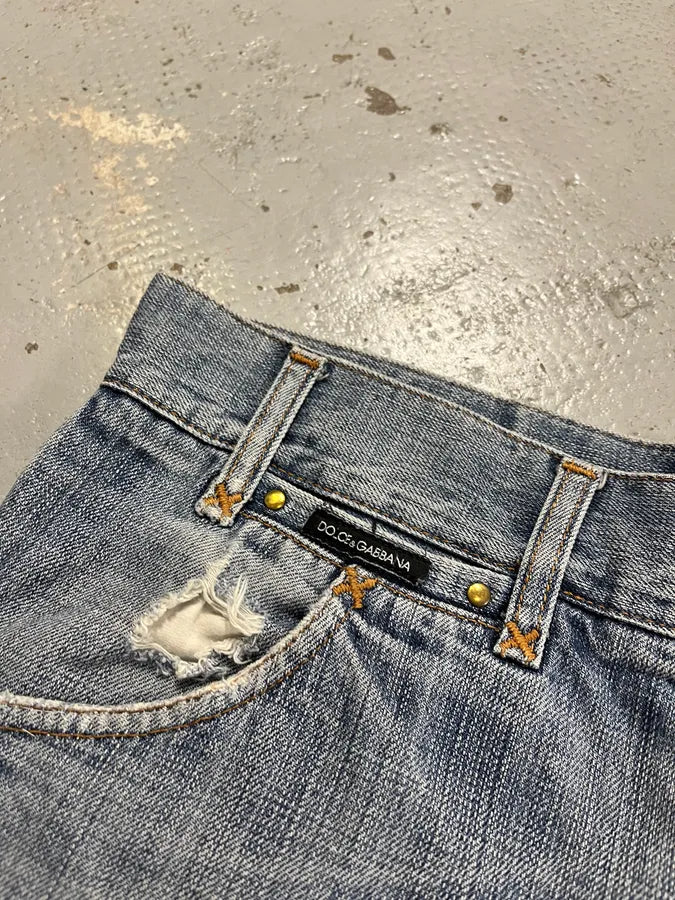 2000s Dolce & Gabbana Light Blue Denim Distressed Jeans goRWgYr 11
