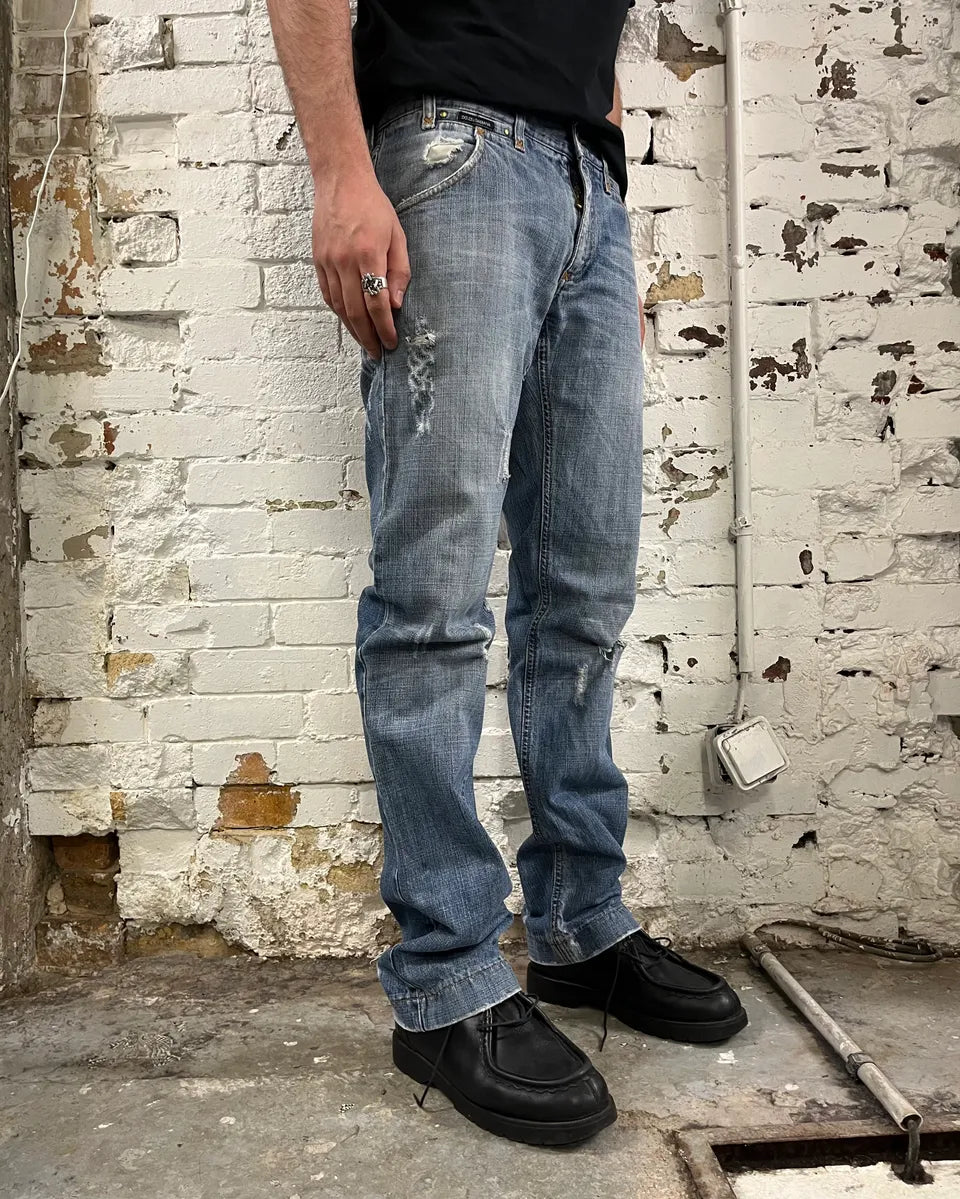 2000s Dolce & Gabbana Light Blue Denim Distressed Jeans goRWgYr 2