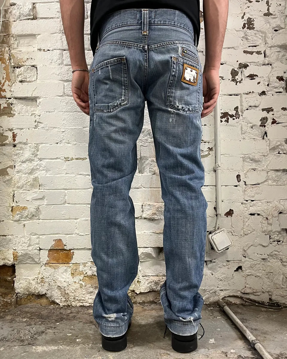 2000s Dolce & Gabbana Light Blue Denim Distressed Jeans goRWgYr 3