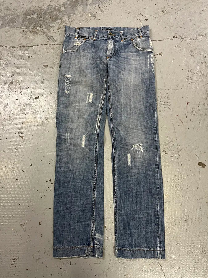 2000s Dolce & Gabbana Light Blue Denim Distressed Jeans goRWgYr 4