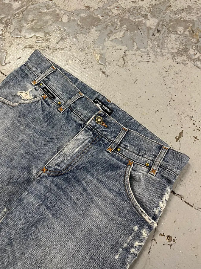 2000s Dolce & Gabbana Light Blue Denim Distressed Jeans goRWgYr 5