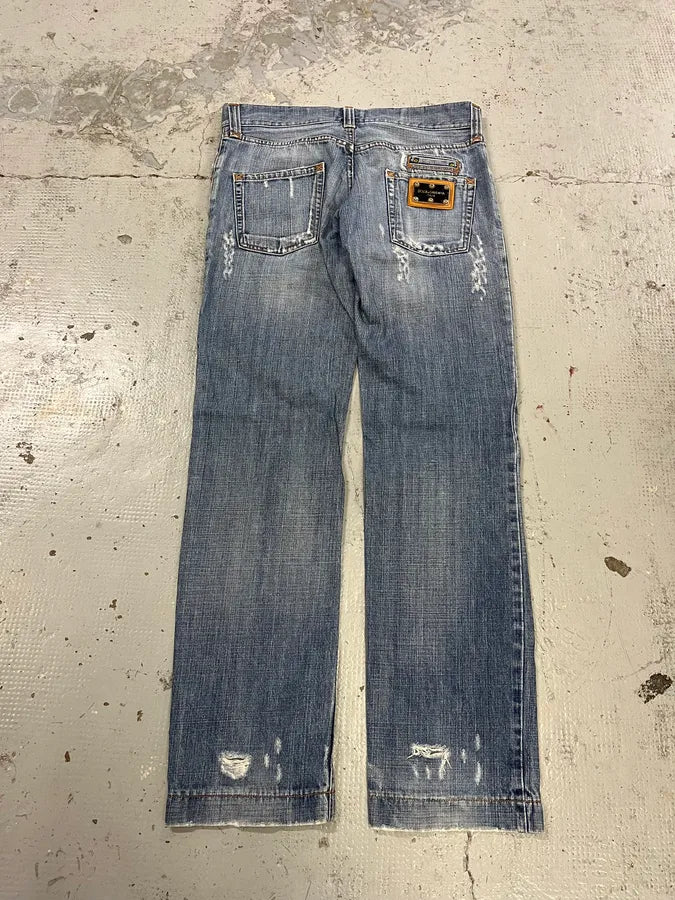 2000s Dolce & Gabbana Light Blue Denim Distressed Jeans goRWgYr 7