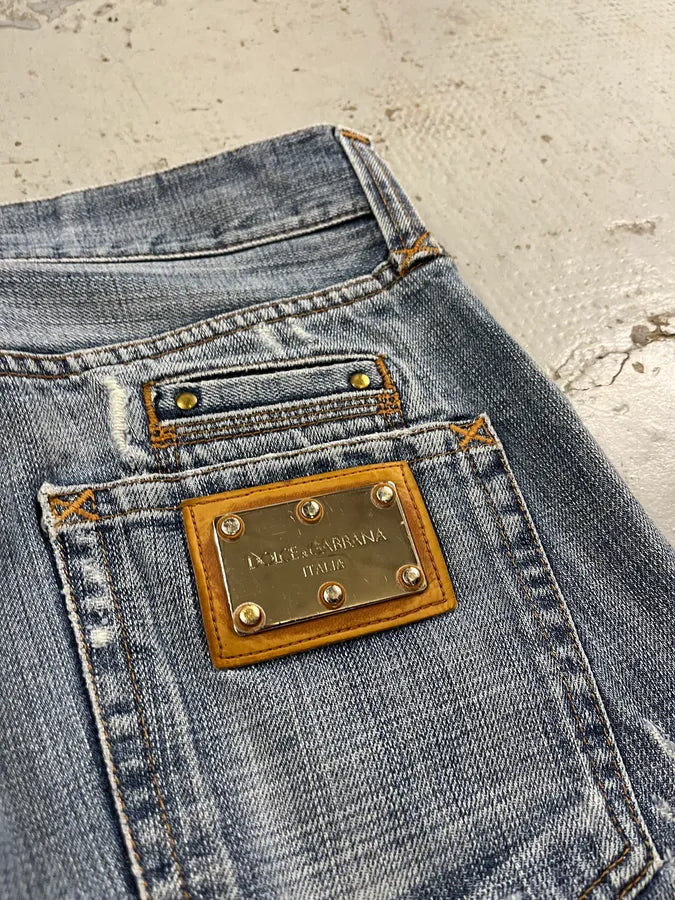 2000s Dolce & Gabbana Light Blue Denim Distressed Jeans goRWgYr 9