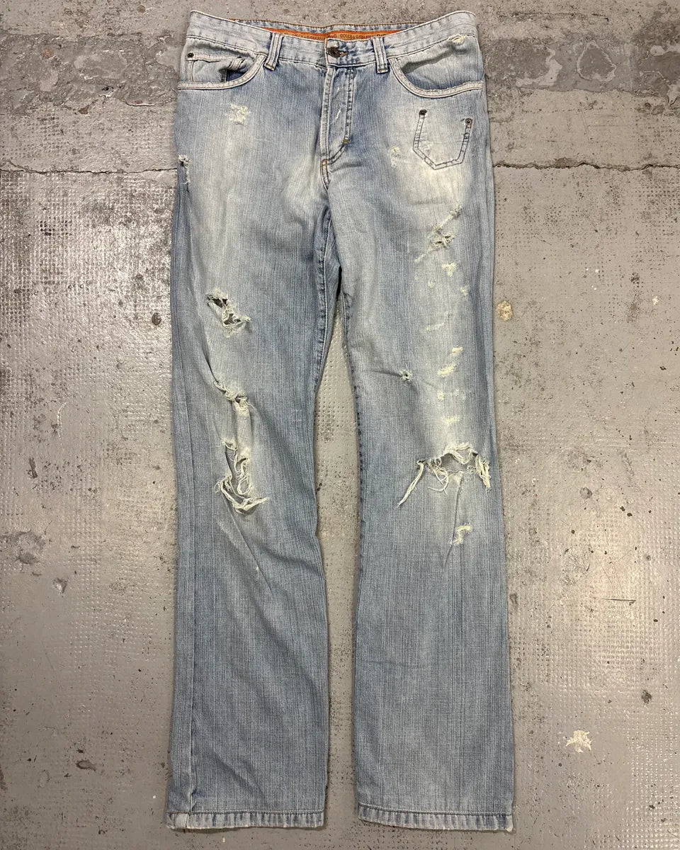 SS2006 Dolce & Gabbana Light Blue Denim Distressed Jeans nAZSMQn 4