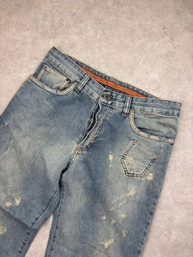 SS2006 Dolce & Gabbana Light Blue Denim Distressed Jeans nJLNJWU 5