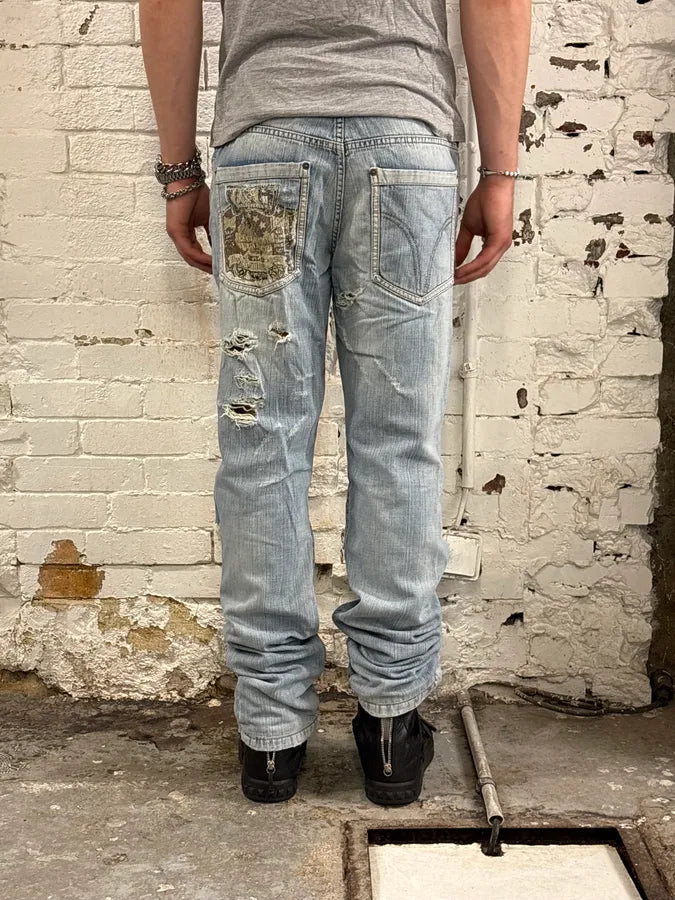 SS2006 Dolce & Gabbana Light Blue Denim Distressed Jeans nAZSMQn 2