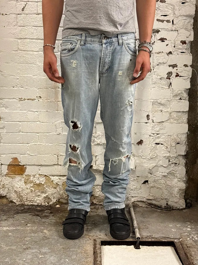 SS2006 Dolce & Gabbana Light Blue Denim Distressed Jeans nAZSMQn 0