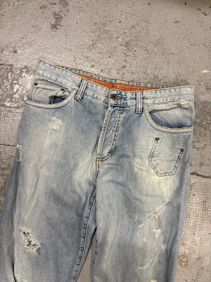 SS2006 Dolce & Gabbana Light Blue Denim Distressed Jeans nAZSMQn 5