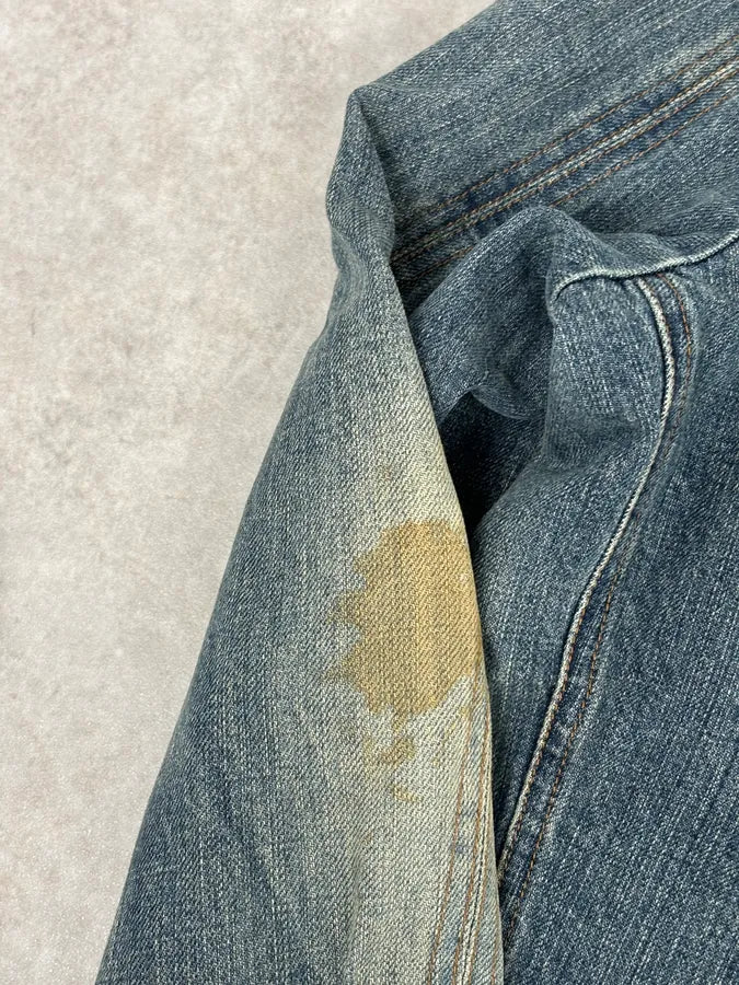 AW2005 Dolce & Gabbana Asymmetrical Zip Biker Leather & Blue Denim Jacket VmhlxnO 13