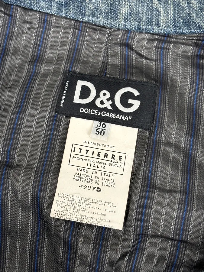 AW2005 Dolce & Gabbana Asymmetrical Zip Biker Leather & Blue Denim Jacket VmhlxnO 10