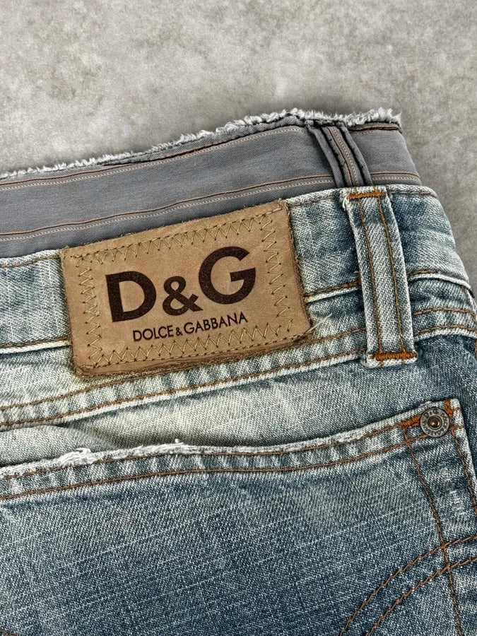 AW2003 Dolce & Gabbana Light Blue Distressed Double Waisted Jeans YKLibMY 8