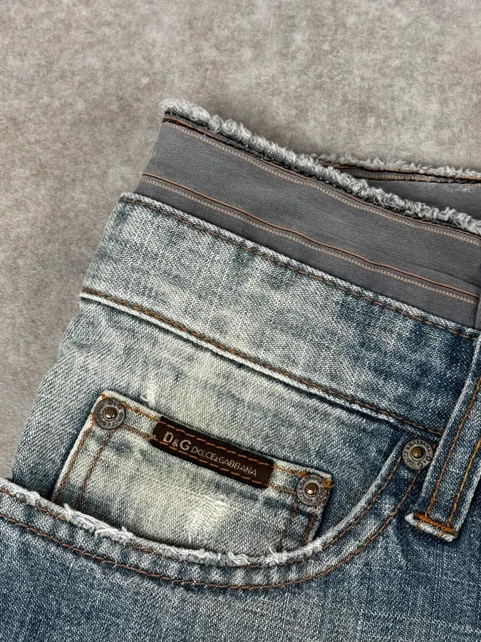 AW2003 Dolce & Gabbana Light Blue Distressed Double Waisted Jeans YKLibMY 7