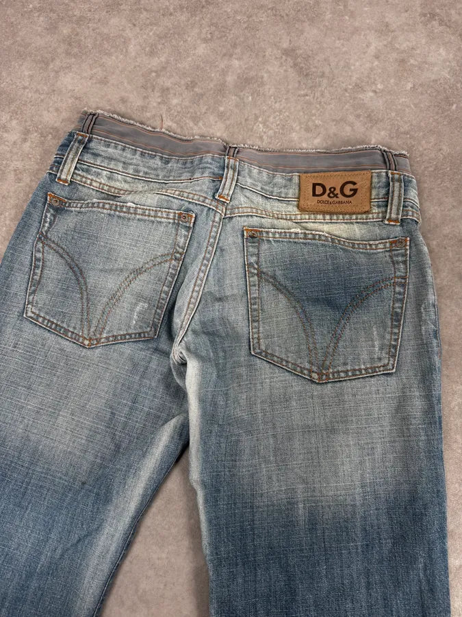 AW2003 Dolce & Gabbana Light Blue Distressed Double Waisted Jeans YKLibMY 6