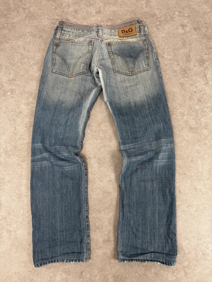 AW2003 Dolce & Gabbana Light Blue Distressed Double Waisted Jeans YKLibMY 4
