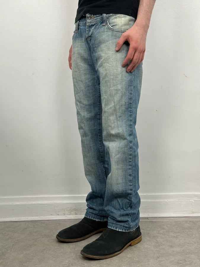 AW2003 Dolce & Gabbana Light Blue Distressed Double Waisted Jeans YKLibMY 2