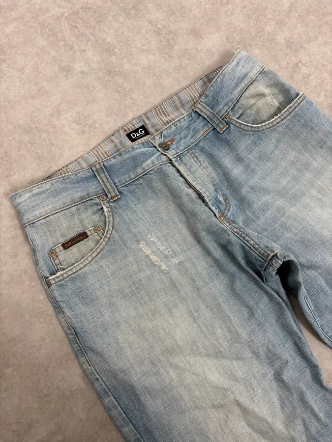 2000s Dolce & Gabbana Light Blue Faded Distressed Denim Jeans EDmDxKS 6