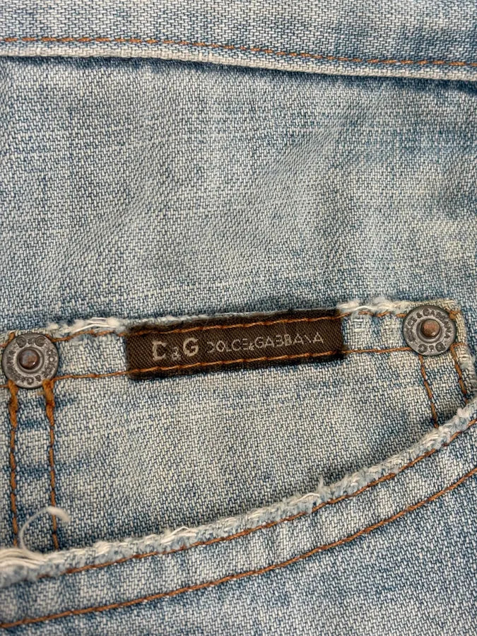 2000s Dolce & Gabbana Light Blue Faded Distressed Denim Jeans EDmDxKS 9