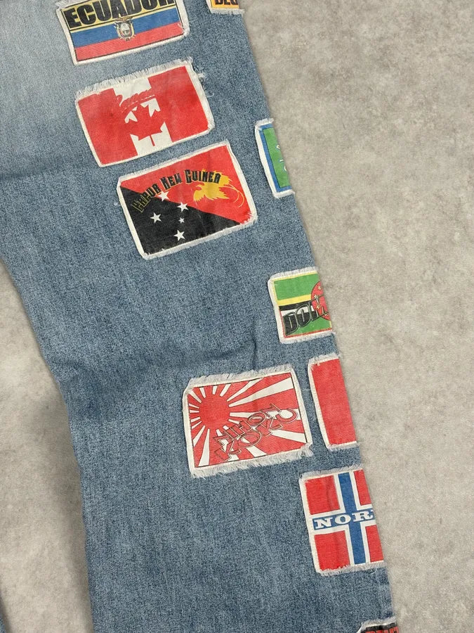 AW2004 Dolce & Gabbana Light Blue Distressed Patch Flag Denim Jeans ZcQlhHT 8