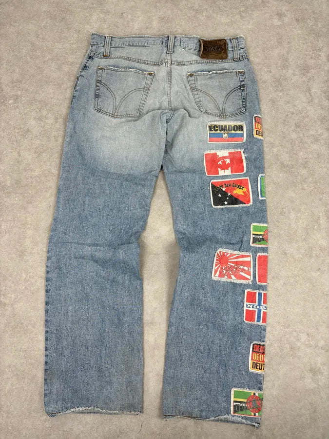 AW2004 Dolce & Gabbana Light Blue Distressed Patch Flag Denim Jeans ZcQlhHT 5