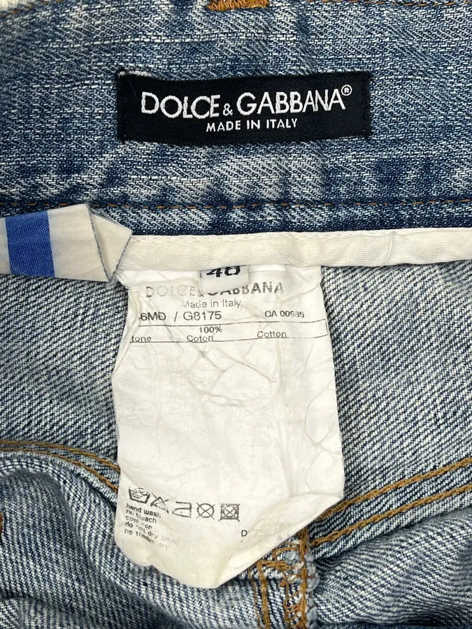AW2005 Dolce & Gabbana Light Blue Patch Distressed Denim Jeans DceTRnx 10