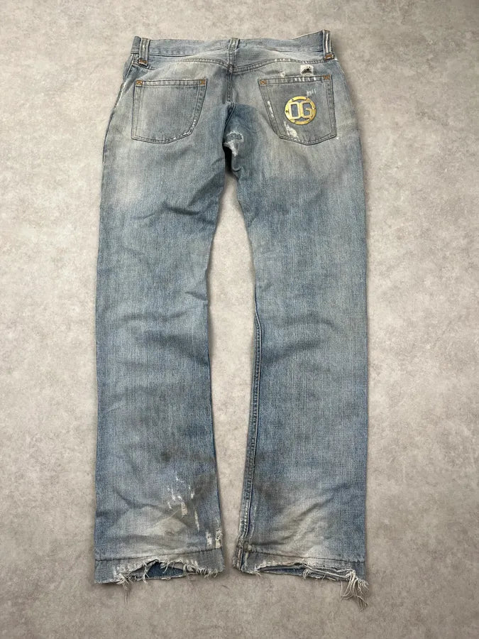 AW2005 Dolce & Gabbana Light Blue Patch Distressed Denim Jeans DceTRnx 1