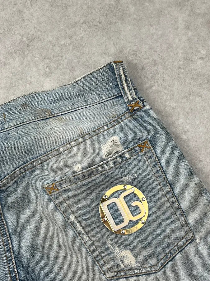 AW2005 Dolce & Gabbana Light Blue Patch Distressed Denim Jeans DceTRnx 11