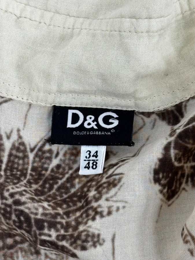 2000s Dolce & Gabbana Light Flowers Beige & Brown Shirt qJCjfsJ 9