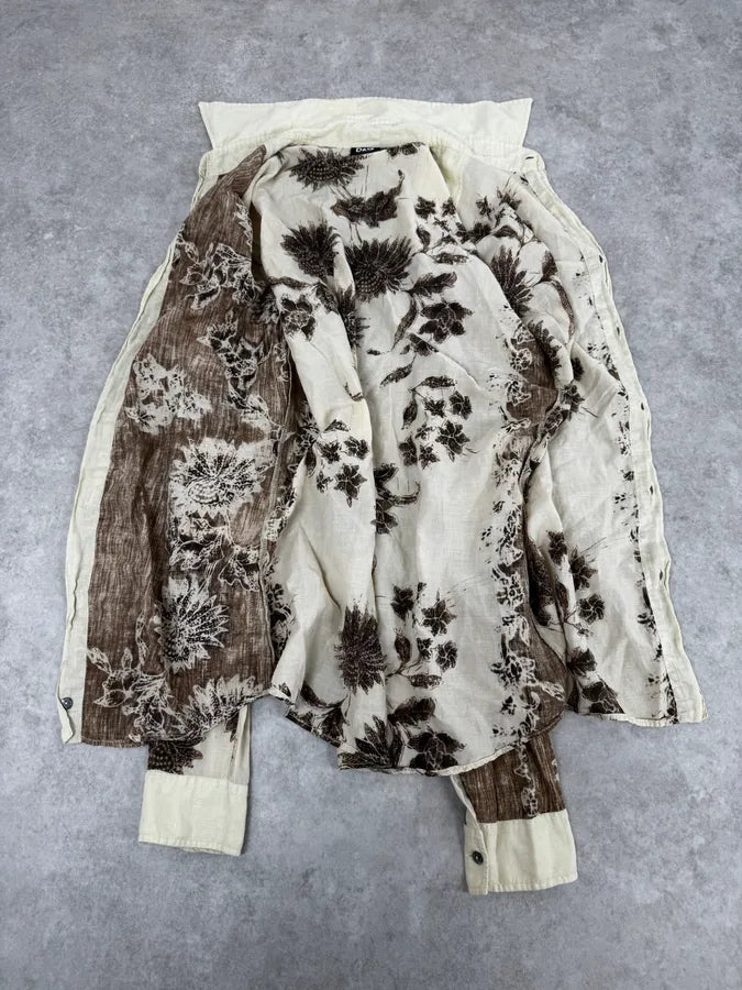 2000s Dolce & Gabbana Light Flowers Beige & Brown Shirt qJCjfsJ 6