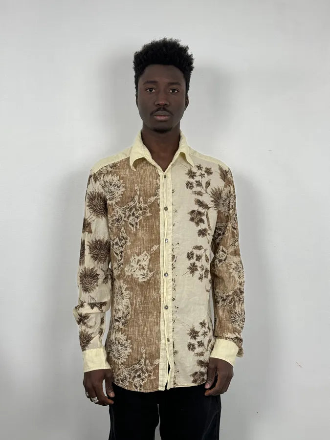 2000s Dolce & Gabbana Light Flowers Beige & Brown Shirt qJCjfsJ 1