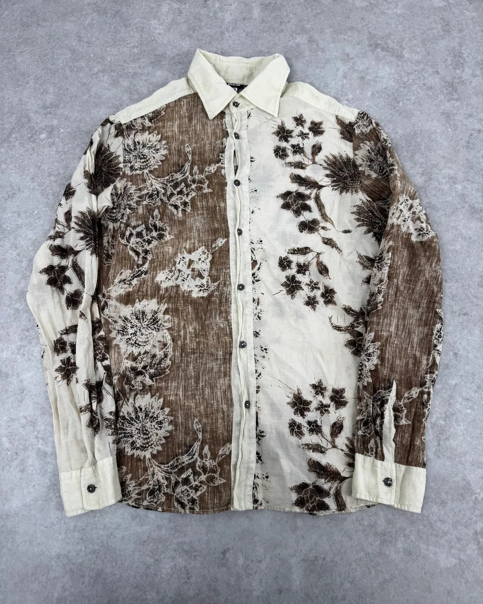 2000s Dolce & Gabbana Light Flowers Beige & Brown Shirt qJCjfsJ 0