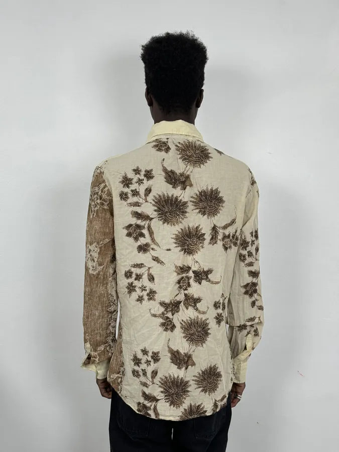 2000s Dolce & Gabbana Light Flowers Beige & Brown Shirt qJCjfsJ 2