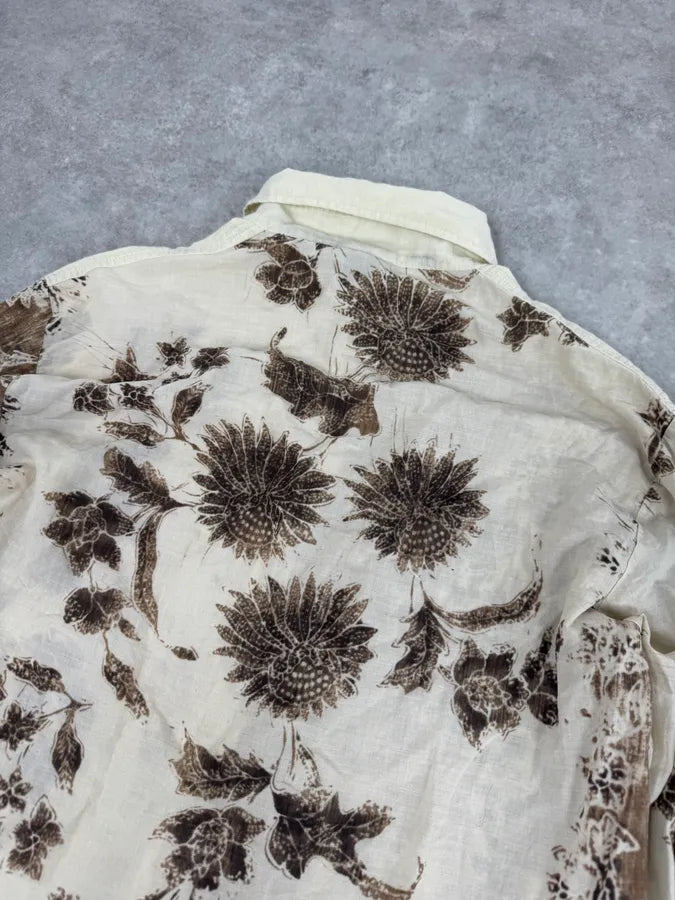 2000s Dolce & Gabbana Light Flowers Beige & Brown Shirt qJCjfsJ 5