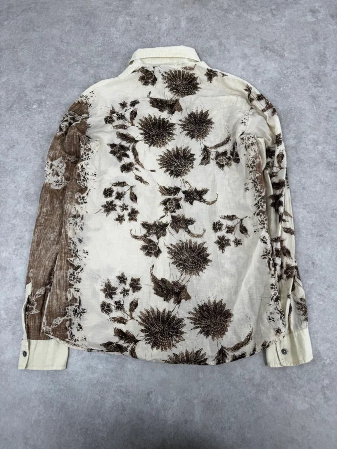 2000s Dolce & Gabbana Light Flowers Beige & Brown Shirt qJCjfsJ 3
