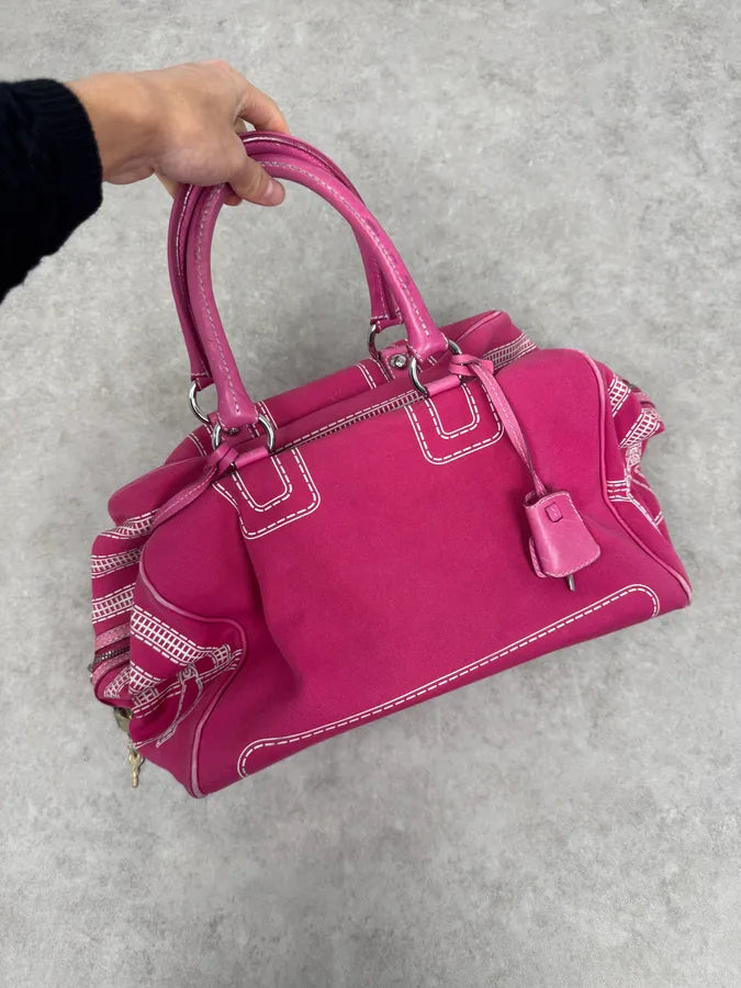 2000s Dolce & Gabbana Lily Trompe L’Oeil Zip Pink Handle Bag gWQaAVd 3